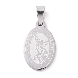 304 Stainless Steel Pendants, Flat Oval with Archangel Michael