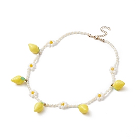 Ожерелье с подвеской в виде лимона из смолы и цветочными цепочками из стеклянных бусин для женщин