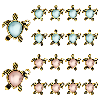 24 шт 2 цвета подвески из сплава в тибетском стиле, черепаха, с акриловой, античное золото 