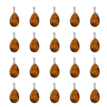 Подвески в форме слезы с тигровым глазом, с латунной фурнитурой платинового цвета