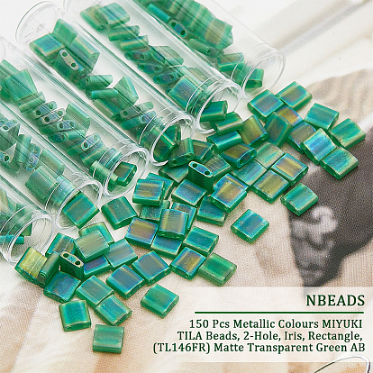 Nbeads 150Pcs Metallic Colours MIYUKI TILA Beads, 2-Hole, Iris, Rectangle