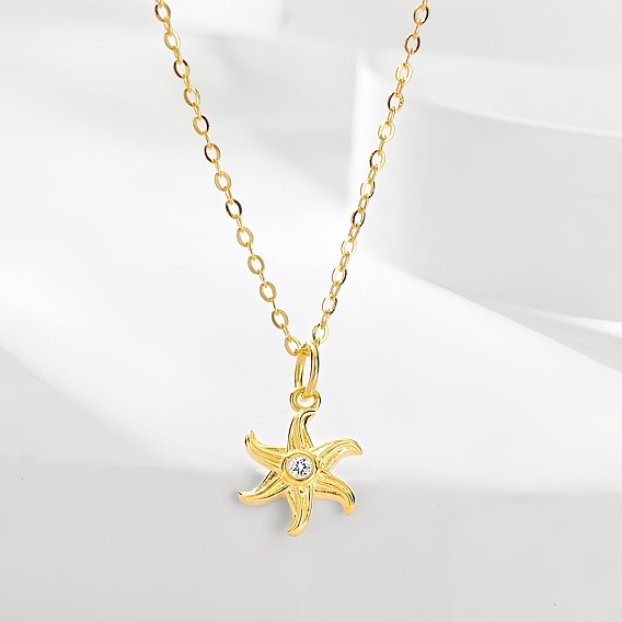 925 ожерелья с подвеской в виде морской звезды из стерлингового серебра с прозрачными кубическими цирконами для женщин