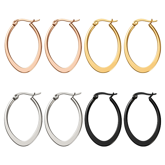 4 пары 4 цвета серьги-кольца из нержавеющей стали, овальные