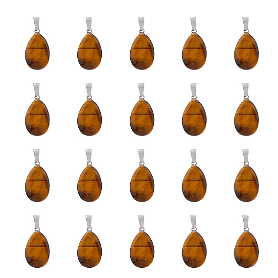 Подвески в форме слезы с тигровым глазом, с латунной фурнитурой платинового цвета