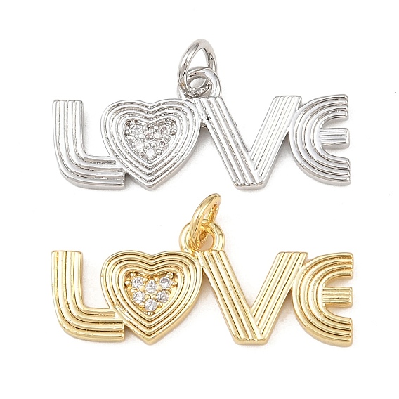 Латунные микро проложить кубического циркония подвески, Слово любовь, без кадмия и без свинца, стойки покрытие, долговечный, с целью перехода в кольце