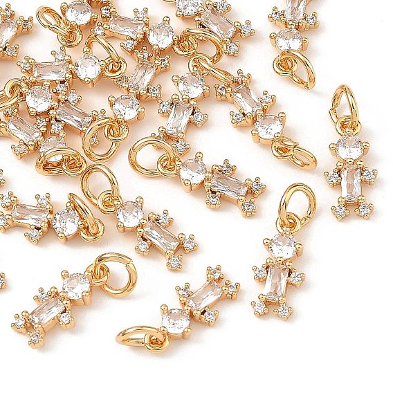 SHEGRACE Brass Micro Pave Clear Cubic Zirconia Charms, Human Charms, Cadmium Free & Lead Free & Nickel Free, Long-Lasting Plated