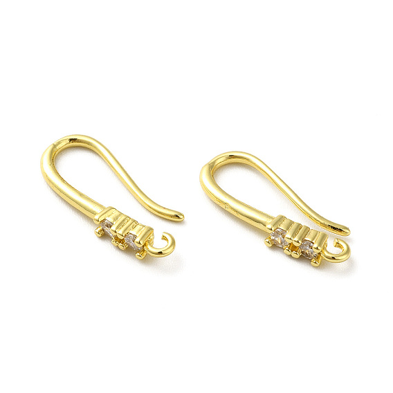Brass Micro Pave Clear Cubic Zirconia Earring Hooks, Ear Wire, with Loops