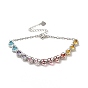 Colorful Cubic Zirconia Heart Link Bracelet, Rack Plating Brass Jewelry for Women, Cadmium Free & Lead Free