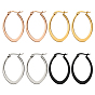4 пары 4 цвета серьги-кольца из нержавеющей стали, овальные