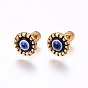304 Stainless Steel Earlobe Plugs, Screw Back Earrings, with Enamel, Flat Round with Eye
