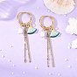 Alloy Rhinestone Hoop Earrings, Shell Shape, with Enamel, Natural Freshwater Pearl & 201 Stainless Steel Snake Chain Dangle Earrings