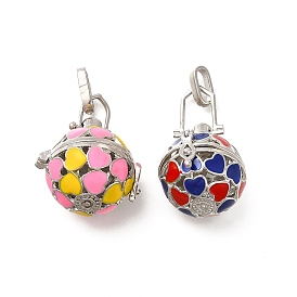 Alloy Enamel Bead Cage Pendants, Hollow Heart Charm, for Chime Ball Pendant Necklaces Making, Platinum
