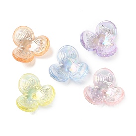UV Plating Transparent Acrylic Beads Caps, Iridescent Flower