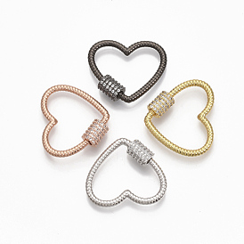 Laiton micro pave clair zircone cubique vis mousqueton charmes de verrouillage, pour la fabrication de colliers, cœur