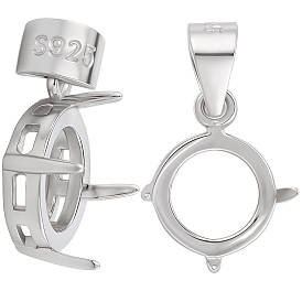 2 шт. родиевое покрытие 925 подвески-корзины из стерлингового серебра, с креплением на зубцах, настройки открытой спины, плоско-круглые