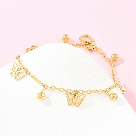 304 из нержавеющей стали шарм браслеты, бабочка, с 201 стальными бусинами, ионное покрытие (ip)