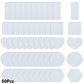 50Pcs 5 Styles Transparent Acrylic Disc Big Pendants, Acrylic Blanks, Rectangle
