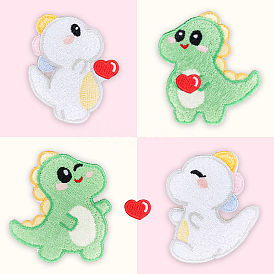 Dinosaur with Heart Computerized Embroidery Cloth Self Adhesive Patches, Stick On Patch, Costume Accessories, Appliques