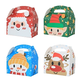 Square Paper Bakery Bakery Boxes with Handle, Christmas Theme Gift Box, for Mini Cake, Cupcake, Cookie Packing