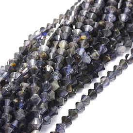 Natural Iolite Beads Strands, Faceted, Bicone