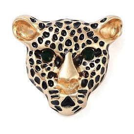 Leopard Black Enamel Pins, Alloy Emerald Rhinestone Brooches for Backpack Clothes