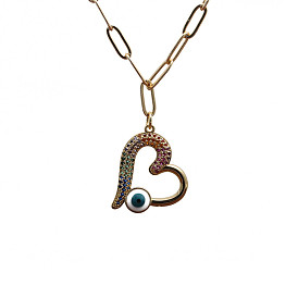 Hip Hop Jewelry Micro Pave CZ Heart Devil Eye Pendant Necklace