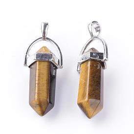 Gemstone Double Terminated Pointed Pendants, with Platinum Tone Alloy Findings, Bullet