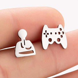 Minimalist Stainless Steel Asymmetrical Ear Studs for Women's Casual Gaming Joycon Controller