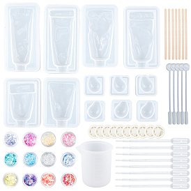 Olycraft Resin Casting Molds, with Birch Wooden Craft Sticks, Latex Finger Cots, Plastic Transfer Pipettes, Gradual Change Candy Style Flakes, Measuring Cup Silicone Glue, Stirring Rod