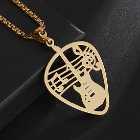 304 Stainless Steel Pendant Necklaces, Guitar with Musical Note