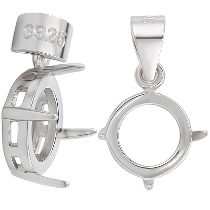 2 шт. родиевое покрытие 925 подвески-корзины из стерлингового серебра, с креплением на зубцах, настройки открытой спины, плоско-круглые