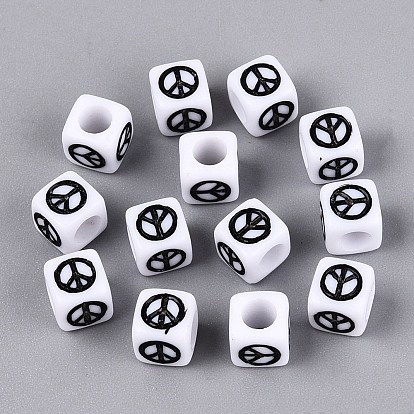 Opaque Acrylic Beads, Craft Beads, Cube & Peace Sign