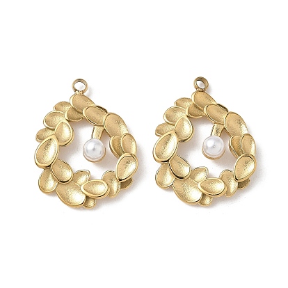 304 подвески из нержавеющей стали, с абс пластмассовой имитационной жемчужиной, ионное покрытие (ip), очарование листа