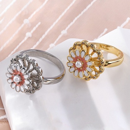 Dasiy вращающиеся открытые манжетные кольца для женщин, латунные кольца-спиннеры с микро-паве и прозрачным кубическим цирконием, с пластиковыми жемчужными бусинами и эмалью