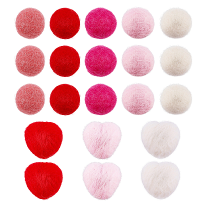 42Pcs 2 Style DIY Doll Craft Polyester & Wool Balls, Round & Heart