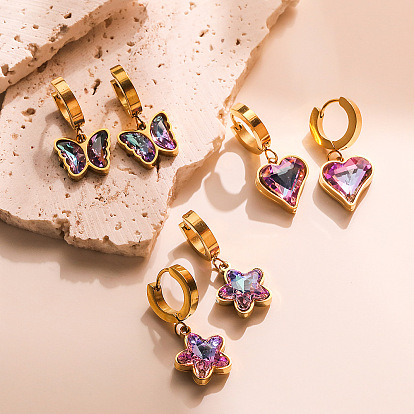 Серьги-кольца из нержавеющей стали с микропаве из кубического циркония, золотые