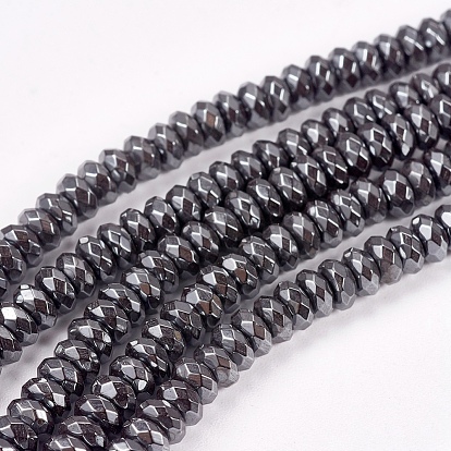 Non-Magnetic Synthetic Hematite Beads Strands, Faceted, Rondelle, Black