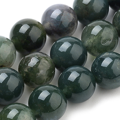Natural Moss Agate Beads Strands, Round