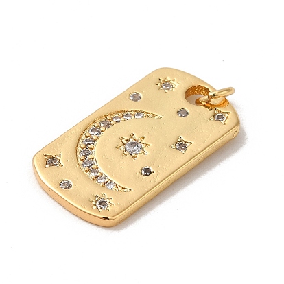 Rack Plating Brass Micro Pave Cubic Zirconia Pendants, with Jump Ring, Long-Lasting Plated, Lead Free & Cadmium Free, Rectangle