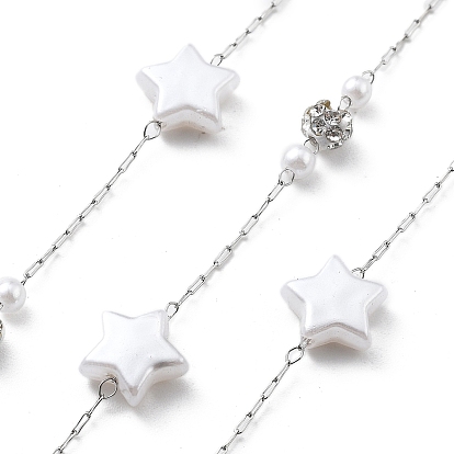 Цепочки из нержавеющей стали ручной работы 304, с полимерными стразами и искусственным жемчугом из АБС-пластика, пайки, звезда, с катушкой