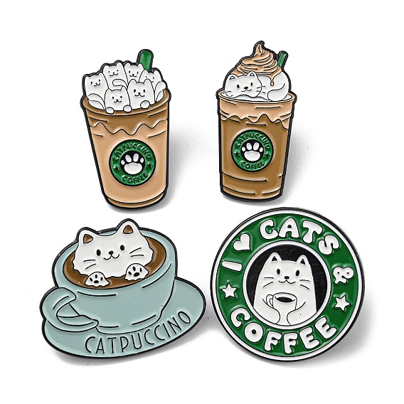 Coffee Cat Alloy Enamel Brooch, for Men and Women