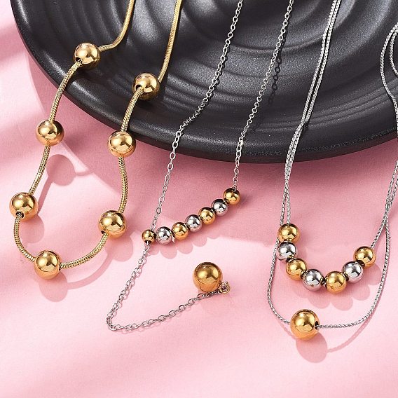 304 ожерелья из круглых бусин из нержавеющей стали