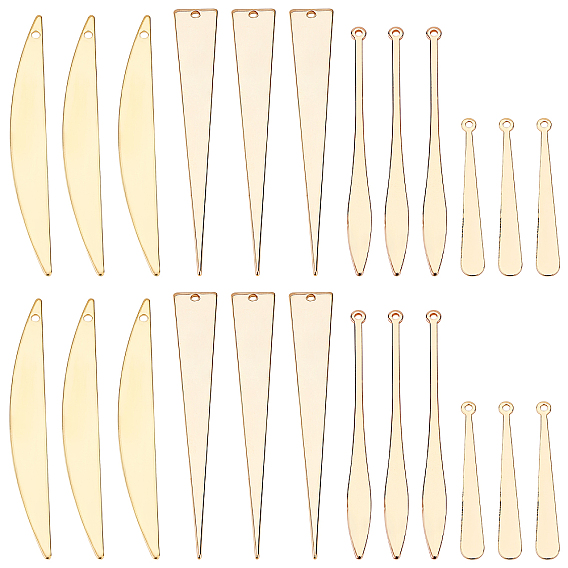 24Pcs 4 Style Brass Pendants, Mixed Shape