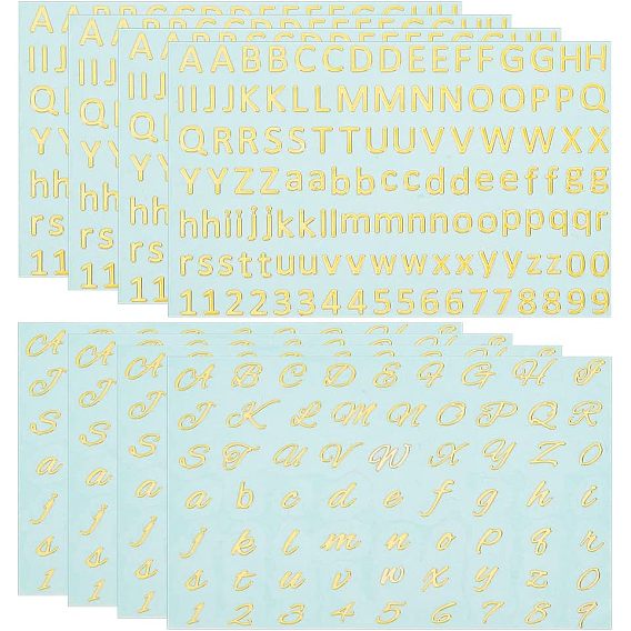 8шт 2 стили латунные самоклеящиеся наклейки с картинками, металлические наклейки для декора корпуса телефона, буква ~ z & число 0~9