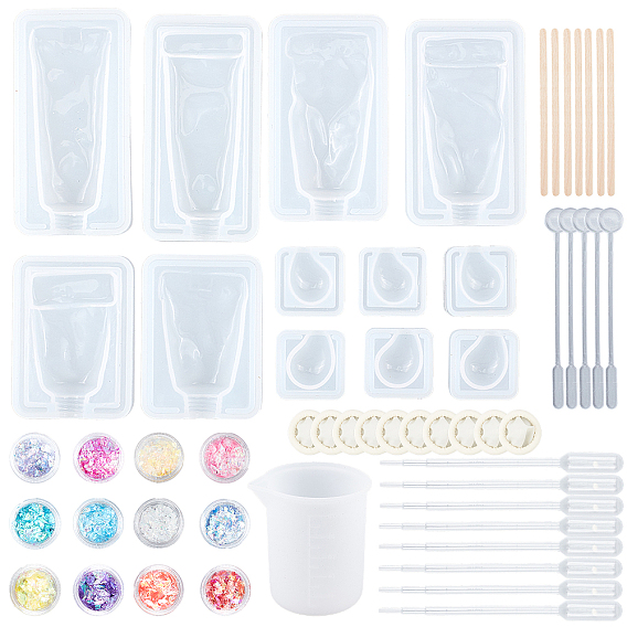 Формы для литья смолы, с березовыми деревянными палочками, латексные кроватки, пластиковые переносные пипетки, постепенное изменение конфеты стиле хлопья, мерный стаканчик силиконовый клей, стержень мешалки
