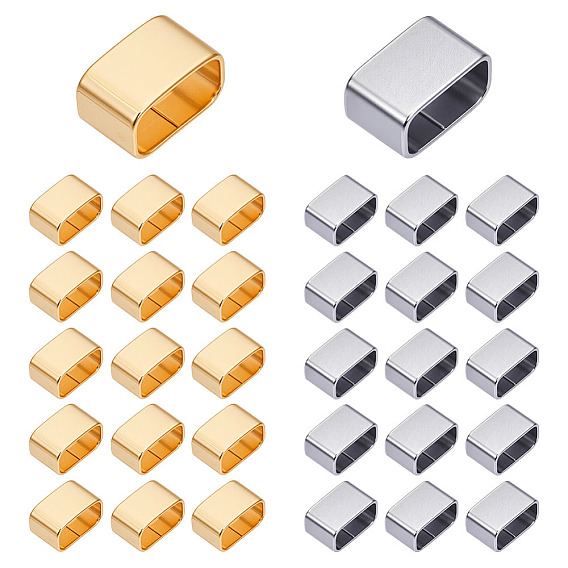 40 шт. 2 цвета 201 подвески-слайдеры из нержавеющей стали, для изготовления кожаных браслетов, прямоугольные
