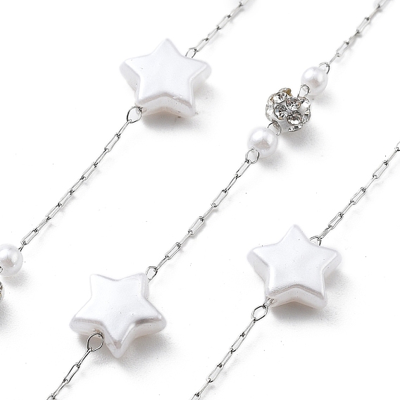 Цепочки из нержавеющей стали ручной работы 304, с полимерными стразами и искусственным жемчугом из АБС-пластика, пайки, звезда, с катушкой