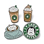 Coffee Cat Alloy Enamel Brooch, for Men and Women