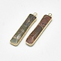 Natural Labradorite Pendants, with Golden Tone Brass Findings, Faceted, Rectangle