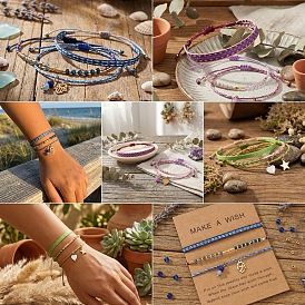 3 шт. 3 стильный регулируемый браслет из нейлонового шнура в богемном стиле, браслет из стеклянных бусин и 304 набор браслетов с подвесками из нержавеющей стали для женщин